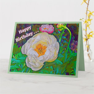 CARTE BELLE PIVOINE BLANCHE, JOYEUX ANNIVERSAIRE DU GROU