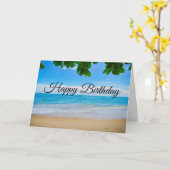 Carte Belle Plage Tropicale Bleue Anniversaire (Fleur jaune)