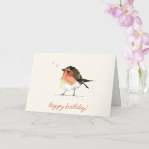 Carte Belle Robin Orange - Simple Anniversaire Élégant