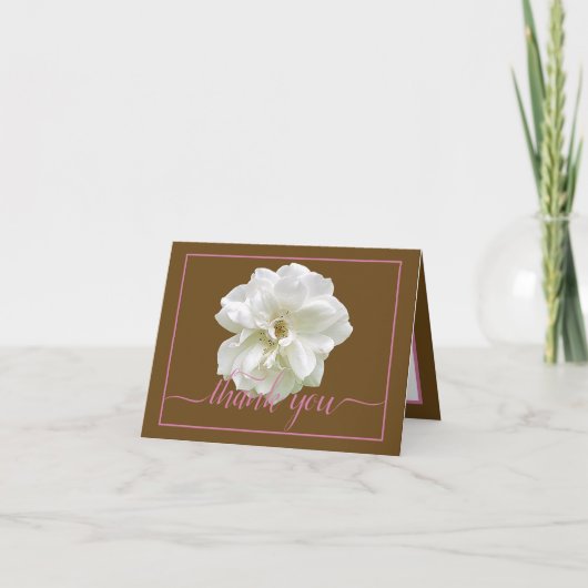 Carte Belle Rose blanche Couleur fond Merci chic (Devant)