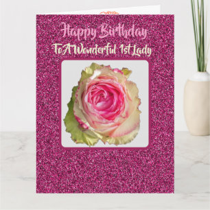 Carte Belle rose étincelante Rose 1ère dame Anniversaire