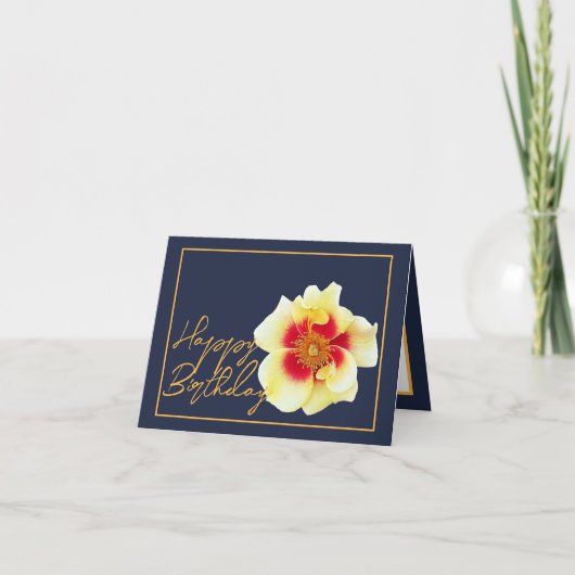 Carte Belle Rose Jaune Chic Joli Anniversaire (Devant)