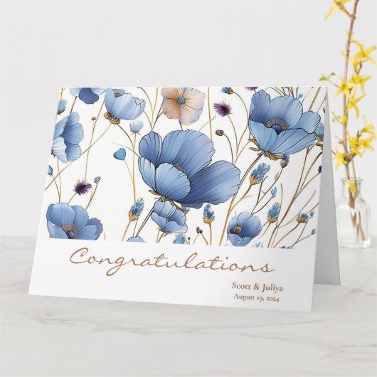 Carte Belle salutation mariage à fleurs bleu clair (Fleur jaune)