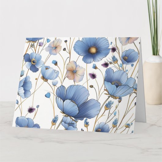 Carte Belle salutation mariage à fleurs bleu clair (Dos)