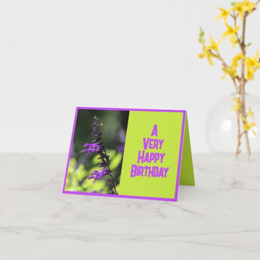 Carte Belle Salvia violette brillante Fleurs Anniversair (Fleur jaune)
