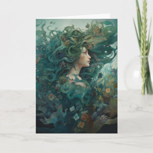 Carte Belle sirène, peinture fantaisiste