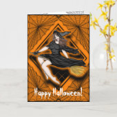 Carte Belle sorcière de Halloween (Fleur jaune)