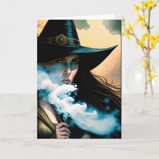 Carte Belle sorcière Halloween (Fleur jaune)