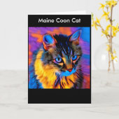 Carte Belle Tabby Artistique Whimsical Maine Coon Chat (Fleur jaune)