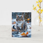 Carte Belle Tabby Gris Chat Feuilles d'automne Blank (Fleur jaune)