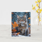 Carte Belle Tabby Gris Chat Feuilles d'automne Blank (Fleur jaune)