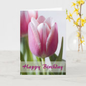 Carte Belle Tulipe rose, Joyeux Anniversaire (Fleur jaune)