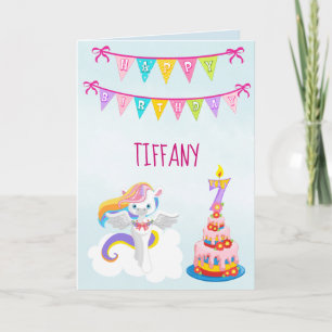 Carte Belle Unicorne 7e anniversaire Bleu