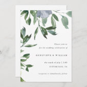 Carte Belle verdure et Dusty Blue Floral Mariage (Devant / Derrière)