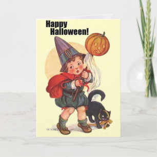 Carte Belle Vintage Joyeuse Halloween Trick ou Traiteuse
