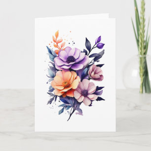 Carte Belles fleurs orange violet beige vierge