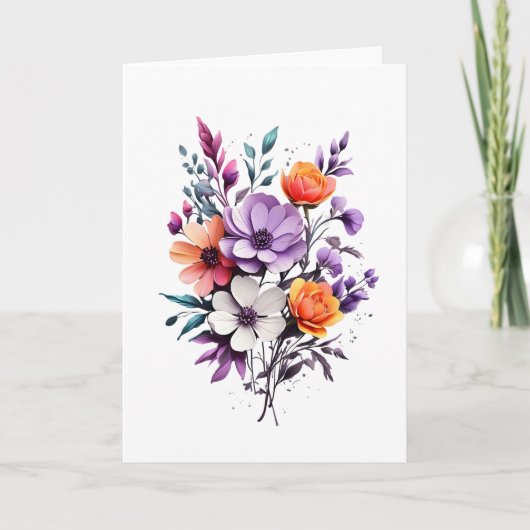 Carte Belles fleurs orange violet blanc vide  (Devant)