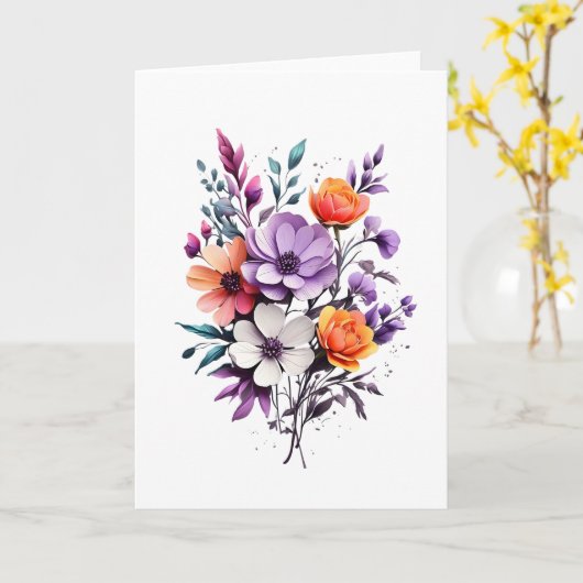 Carte Belles fleurs orange violet blanc vide  (Fleur jaune)