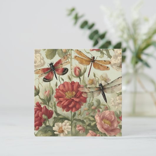 Carte Belles Fleurs Vintages et libellules (Debout devant)