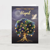 Carte Belles lanternes d'arbre, Lune, hibou Joyeux anniv (Devant)