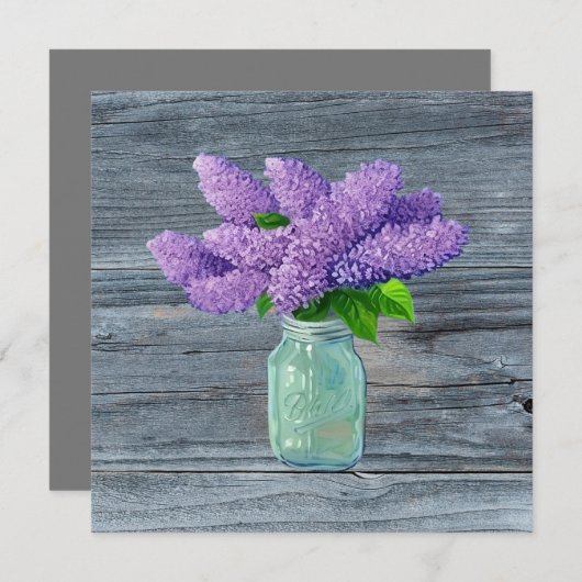 Carte Belles Lilacs En Mason Jar Rustique (Devant / Derrière)