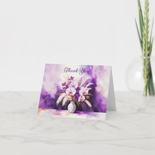 Carte Belles Orchidées Et Pampas Rose Merci (Devant)