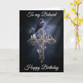 Carte Beloved Personalized Gothic Cross Raven Birthday (Fleur jaune)