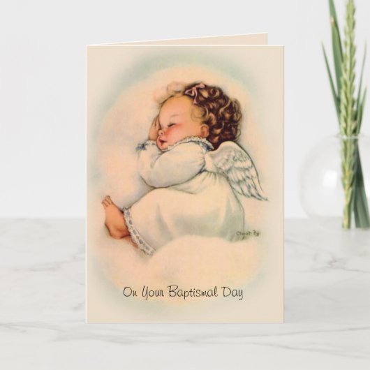 Carte Bénédiction Baptême Vintage bébé fille Angel (Devant)