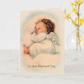 Carte Bénédiction Baptême Vintage bébé fille Angel (Fleur jaune)