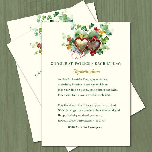 Carte Bénédiction d'anniversaire de la Saint-Patrick Trè