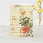 Carte Bénédiction d'anniversaire Oiseau Vintage (Fleur jaune)