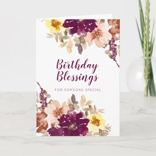Carte Bénédiction d'anniversaire Plum Aquarelle Floral (Devant)