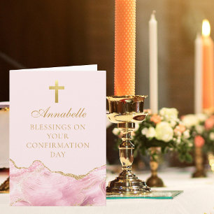 Carte Bénédiction de confirmation élégante Pink Gold Cus
