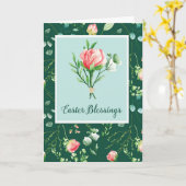 Carte Bénédiction de Pâques avec fleurs sur vert foncé (Fleur jaune)