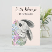 Carte Bénédiction de Pâques Curieux lapin de Pâques Pêch (Debout devant)