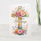 Carte Bénédiction de Pâques de croix et de fleurs (Devant)