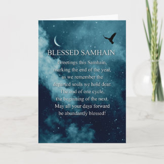 Carte Bénédiction de Samhain Mystique avec Lune et Corbe