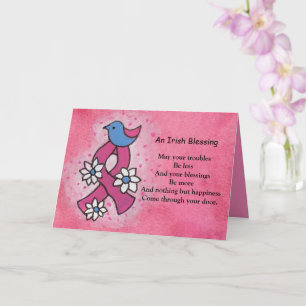 Carte Bénédiction Irlandaise Ruban Rose Cancer du Sein O