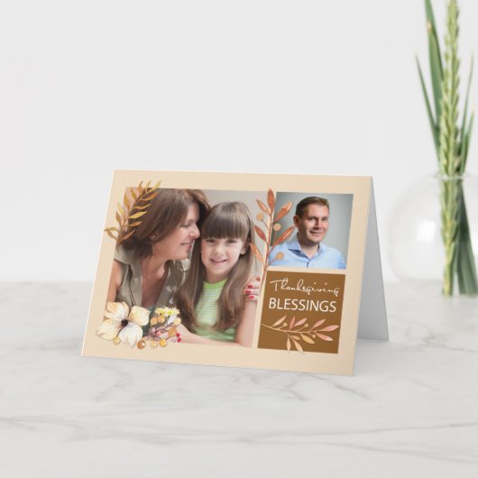 Carte Bénédictions d'action de grâces Feuilles avec deux (Devant)