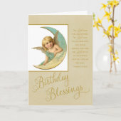 Carte Bénédictions d'anniversaire Angel Vintage avec Écr (Fleur jaune)
