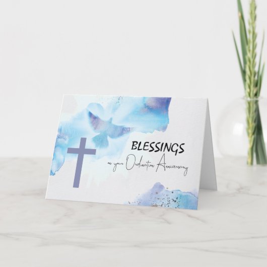 Carte Bénédictions d'anniversaire d'ordination Croix Vio (Devant)