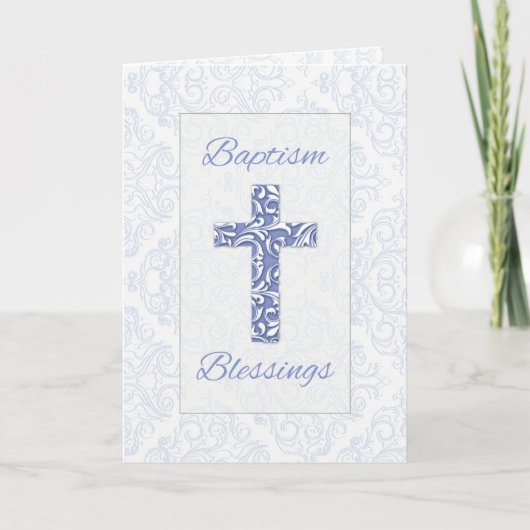 Carte Bénédictions de baptême de garçon Croix bleue Dama (Devant)