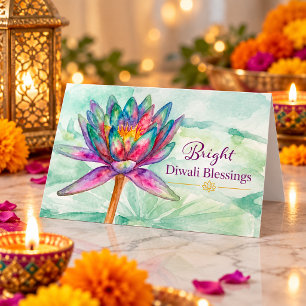 Carte Bénédictions de Diwali lumineuses Fleur de lotus