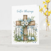 Carte Bénédictions de Pâques Croix Blanc clôture Bleu Fl (Fleur jaune)