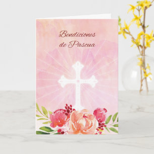 Carte Bénédictions de Pâques en langue espagnole Fleurs