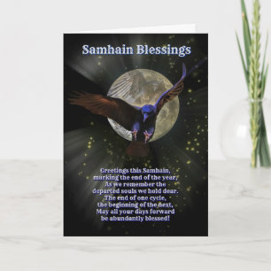 Carte Bénédictions de Samhain avec corbeau ou corneille