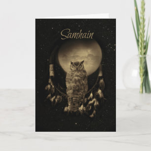 Carte Bénédictions de Samhain avec Hibou et Attrape-Rêve