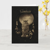Carte Bénédictions de Samhain avec Hibou et Attrape-Rêve (Fleur jaune)