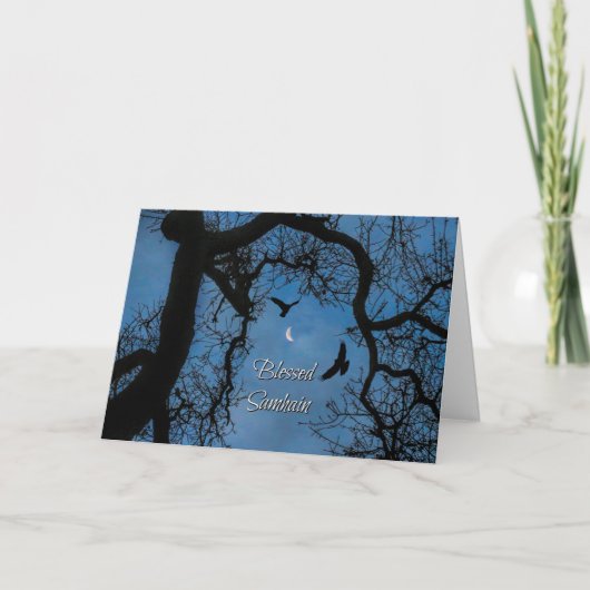 Carte Bénédictions de Samhain, Corbeau, Lune Croissante (Devant)