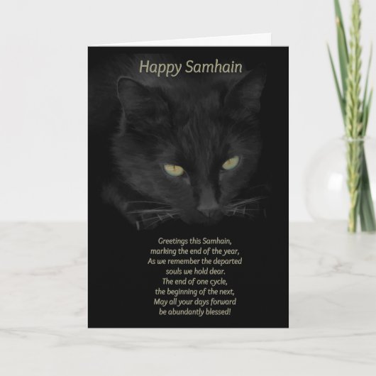 Carte Bénédictions du chat noir de Samhain Joyeux Samhai (Devant)